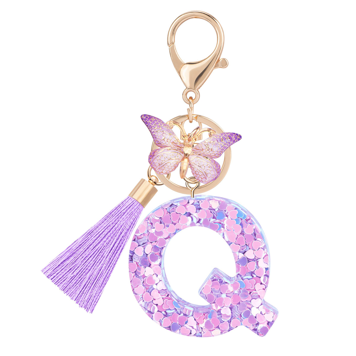 Initial letter Keychains for Women Girls Tassel Butterfly Cute Keychain for Wallet Backpack charm