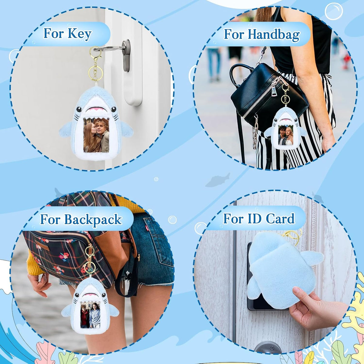 NEWEST Shark Plush Kpop Photocard Holder with Keychain, Cute Shark ID Badge Holder Protector Cover, Soft Cartoon Sea Creature Photo Case Sleeves Stationery for Idol ID Card Student Worker Bag Charm