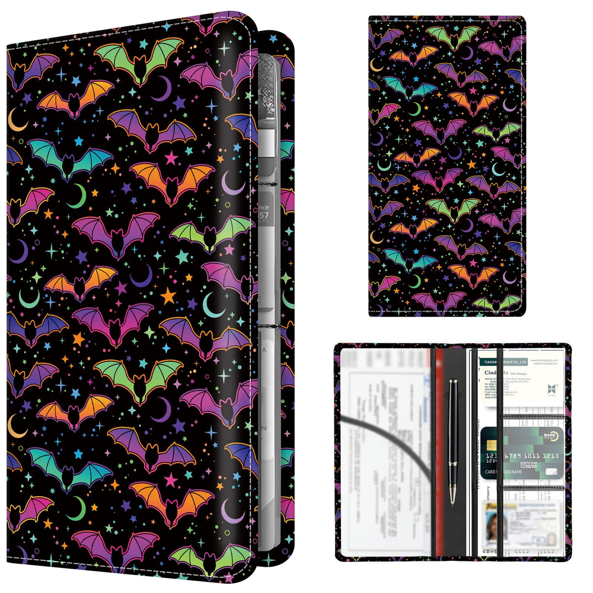 Premium Car Registration and Insurance Card Holder, Cute PU Leather Car Document Holder, Vehicle Glove Box Car Organizer with Magnetic Closure for Driver License, Cards Cartoon Animals