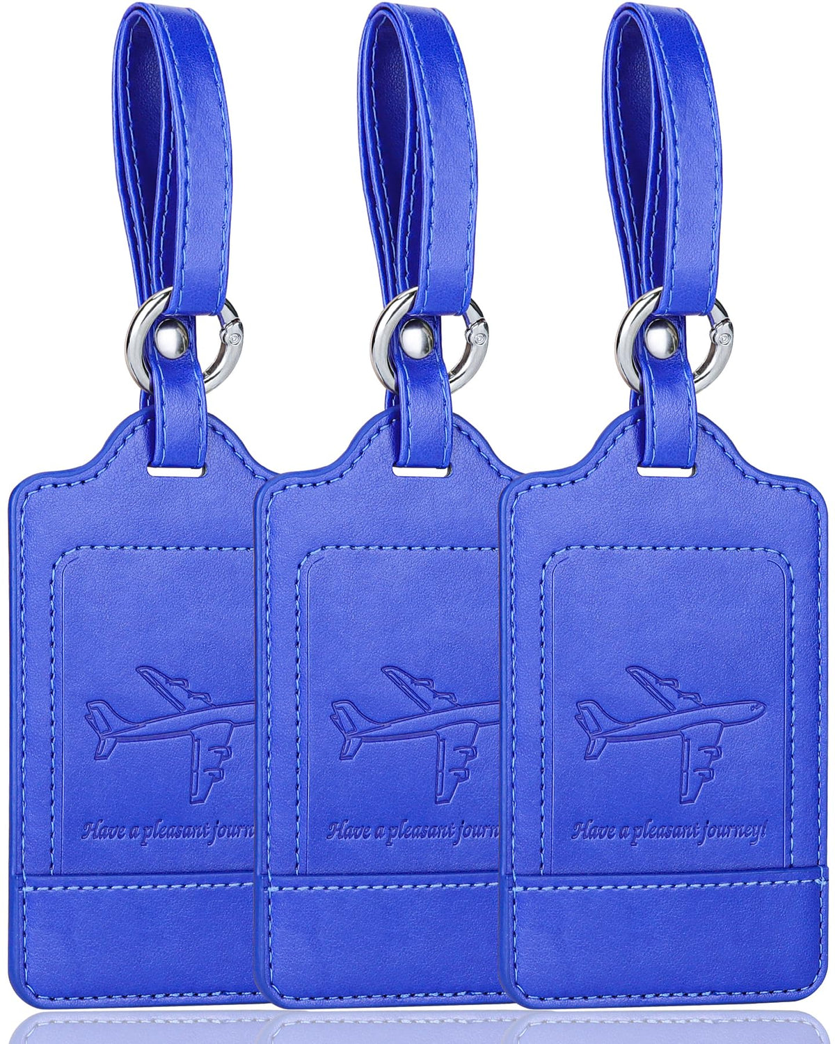 Teskyer Leather Luggage Tags for Suitcases, 3 Pack, Black