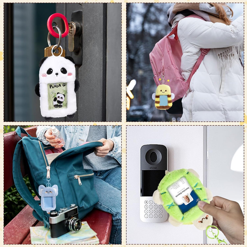 NEWEST Cute Bee Plush Kpop Photocard Holder with Keychain, Soft Cartoon Animal ID Badge Holder, 3 Inch Photo Protective Sleeve Case Card Cover for Kpop Idol Photo Card School Office Card Supplies