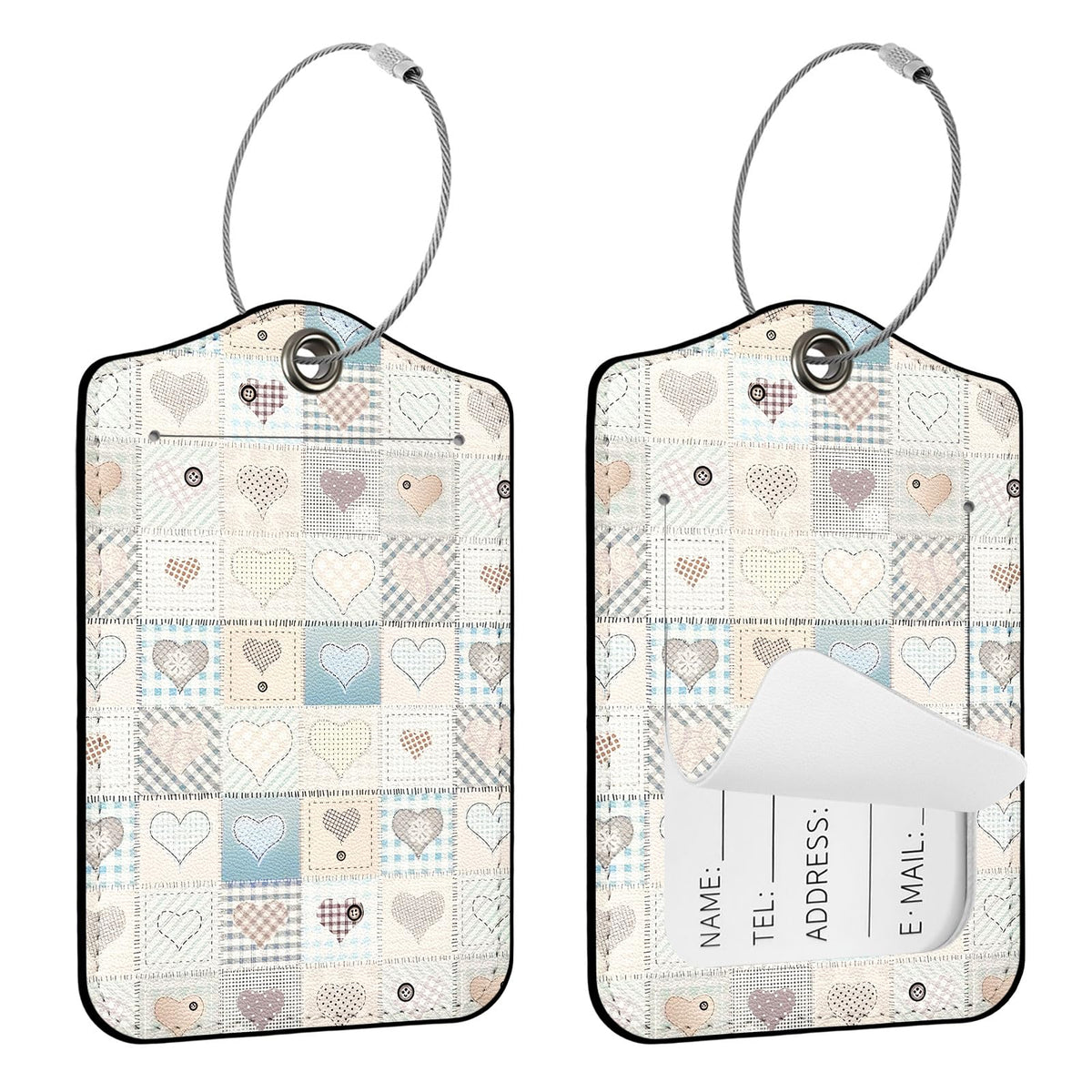 Seorsok 2 PCS Luggage Travel Tags for Suitcases,Cute Pink Leopard PU Leather Name Tag with Privacy Cover&ID Label Address Card and Durable Metal Ring Suitable for Men Women Handbags Backpack,Pink