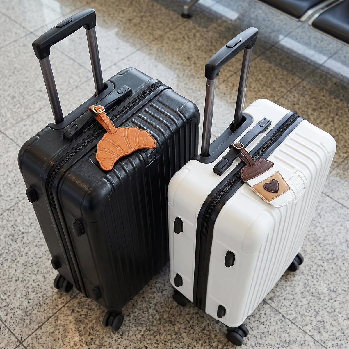 Couples Luggage Tags Set of 2, Cute Matching Suitcase & Baggage Tags for Travel, Funny Mr & Mrs Bag Tag, Honeymoon & Wedding Gifts for Couples (Coffee&Croissant)