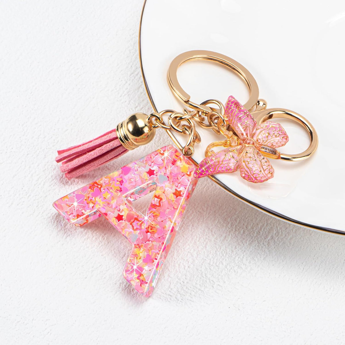 Initial letter Keychains for Women Girls Tassel Butterfly Cute Keychain for Wallet Backpack charm