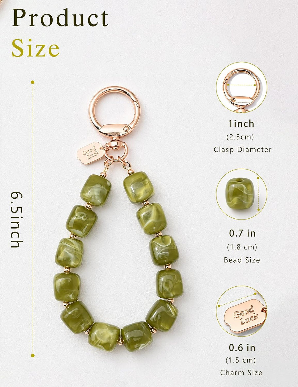 BAOSIWA Resin Beaded Keychain Wristlet for Women - Cute Car Key Chain Holder Key Ring Bracelet, Non-Elastic