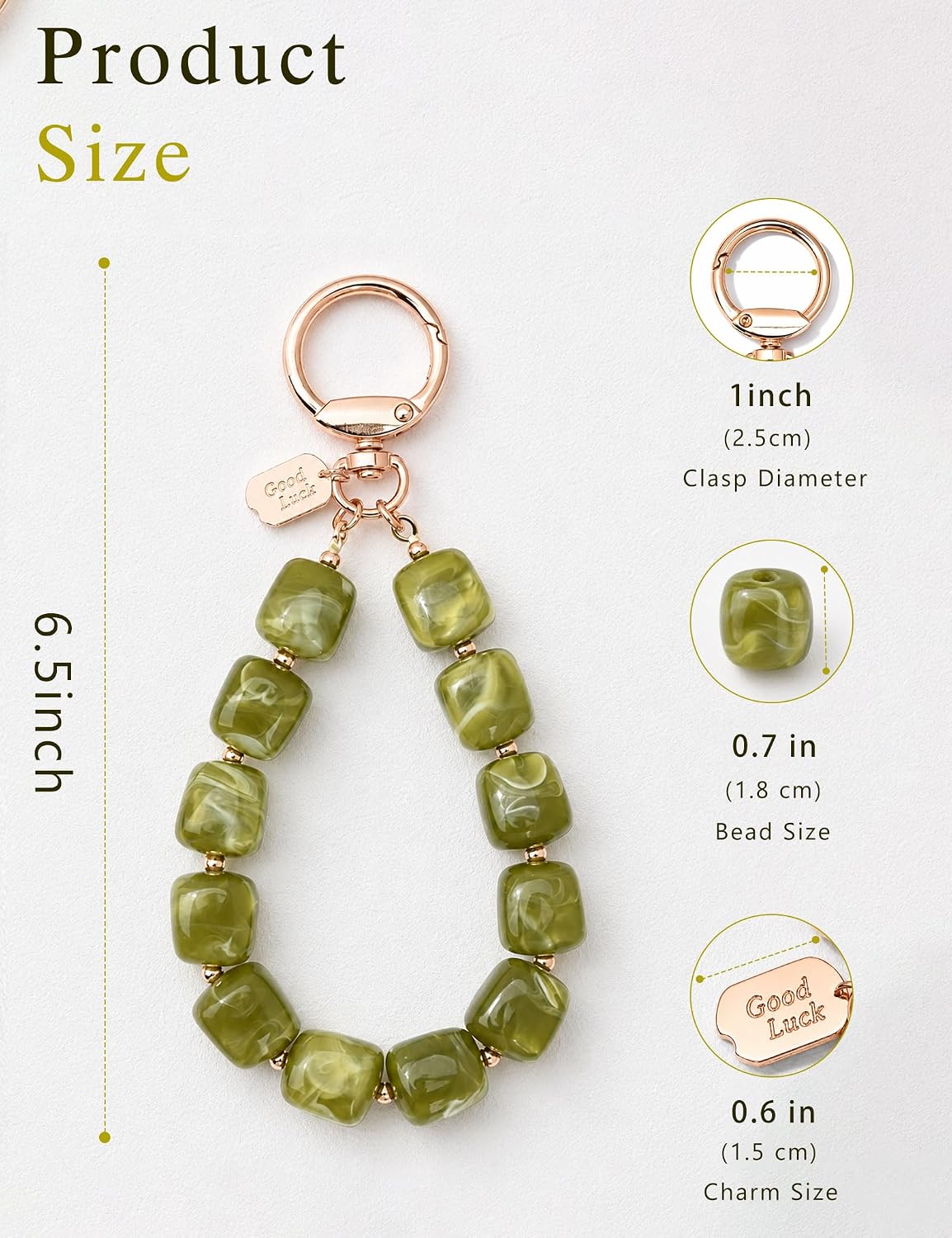 BAOSIWA Resin Beaded Keychain Wristlet for Women - Cute Car Key Chain Holder Key Ring Bracelet, Non-Elastic