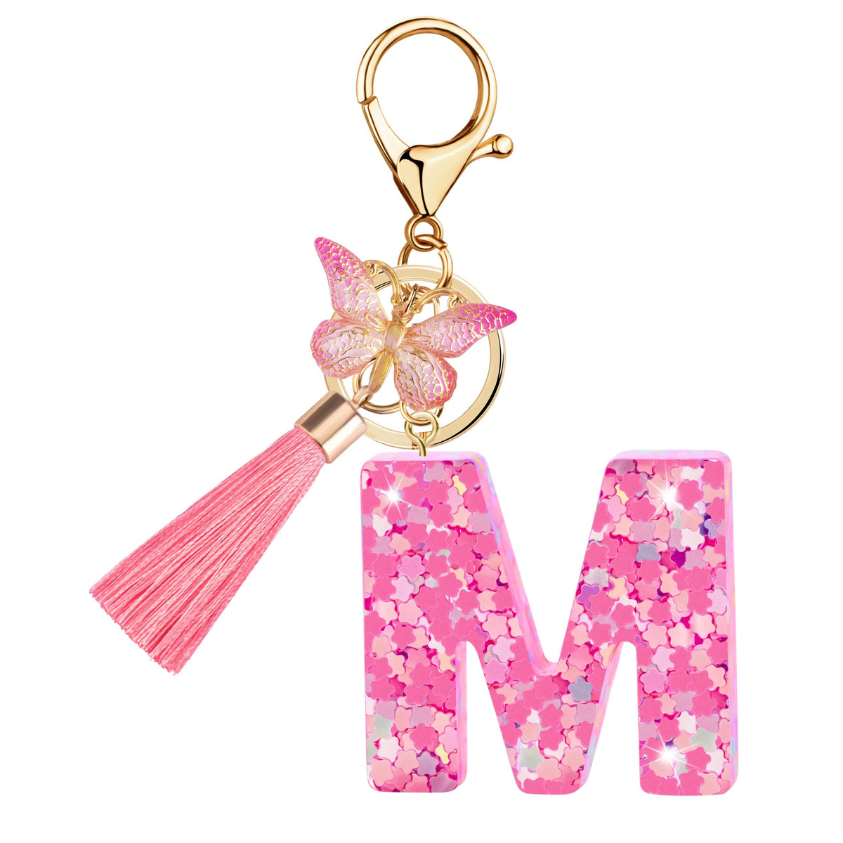 Initial letter Keychains for Women Girls Tassel Butterfly Cute Keychain for Wallet Backpack charm