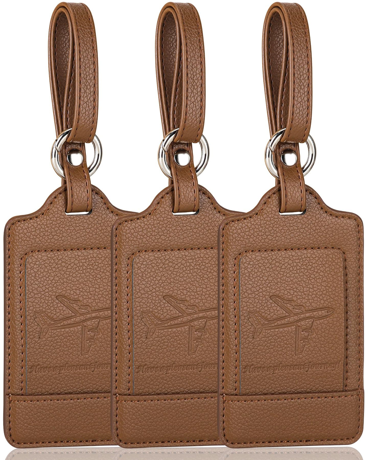 Teskyer Leather Luggage Tags for Suitcases, 3 Pack, Black
