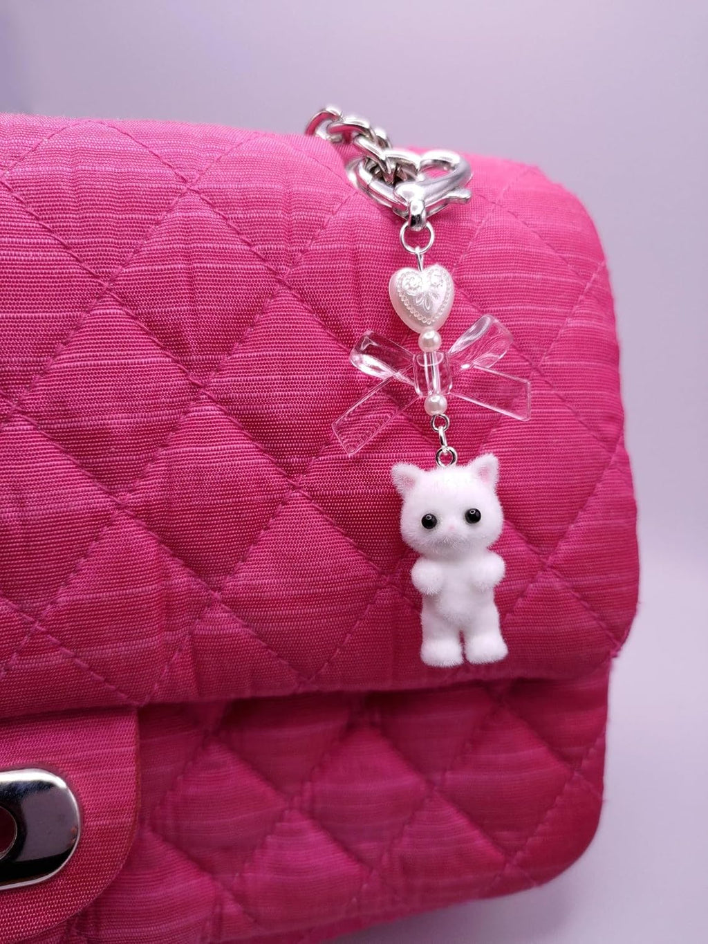 Agromusk Cute Kitty Keychain, Fuzzy Cat Decor Gifts, Y2K Heart Bow Pendent Women Girls Kawaii Cat Bag Charm