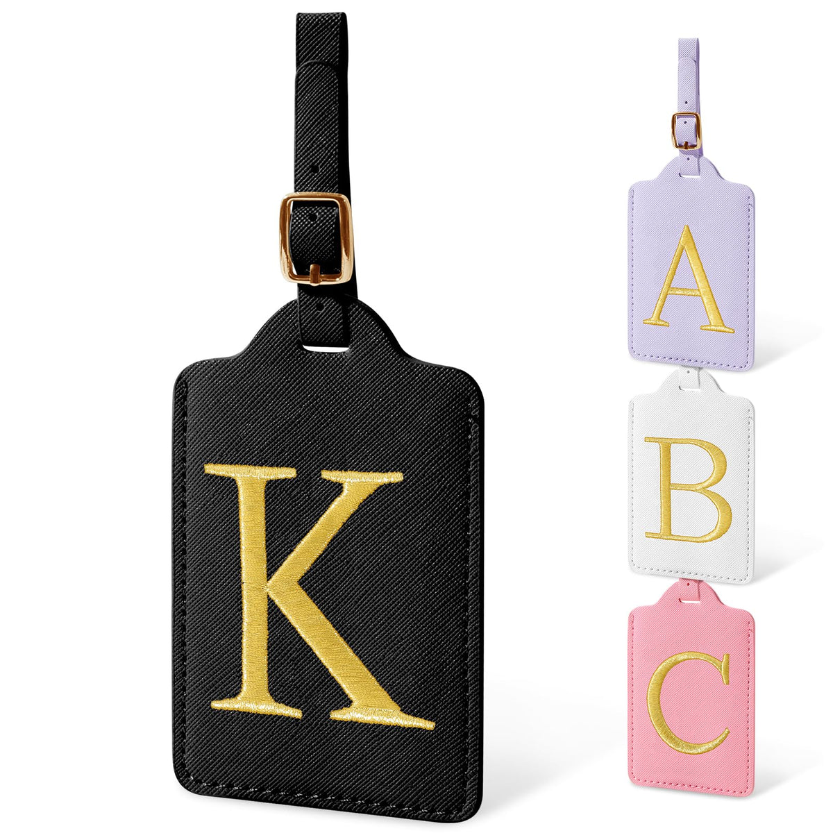 Personalized Initial Luggage Tags for Suitcases, Cute PU Leather Embroidered Letter Travel Luggage Tags, Suitcase Identifier Name Baggage Tag, Bag Tags for Men Women Kids Luggage Handbags(Pink M)