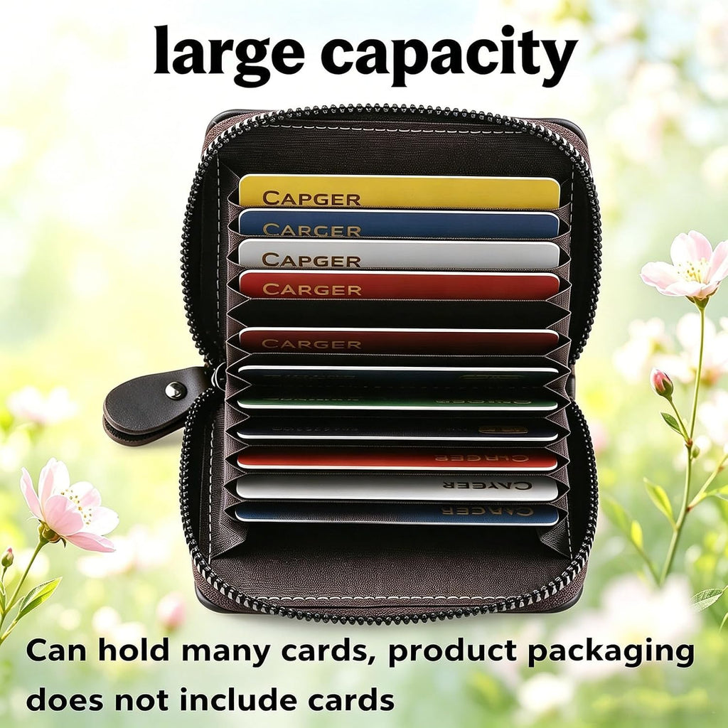 FEELMEM Coffee Cats Leather Credit Card Holder Zipper Wallet Cat Lover Barista Gift Coffee Enthusiasts Gift (black)
