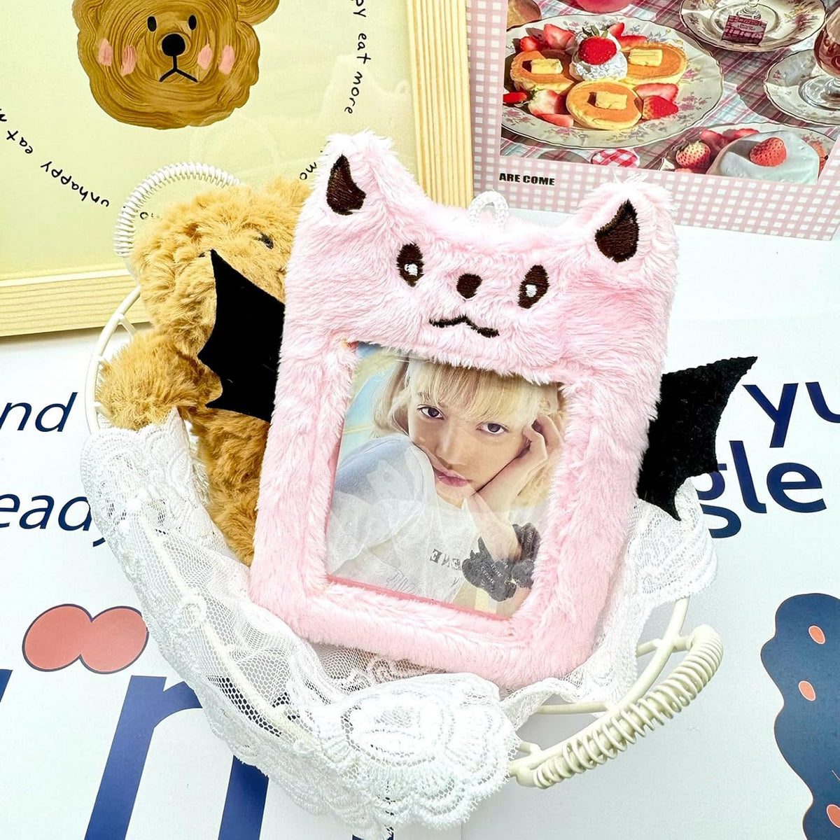 1 Pack Fluffy Photocard Holder, Cute Animal Card Sleeve ID Card Protective Case Cover Korean Style for Girls