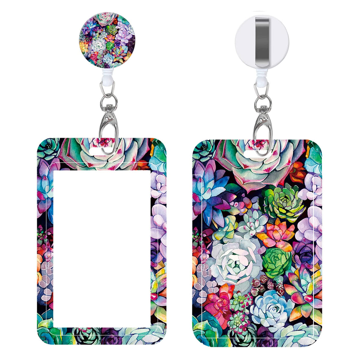 Badge Reels Retractable with Carabiner Reel Clip, Worker Badge Holder Belt Ferrule, Identity ID Badge Holder Case, Nurse Doctor Office School Teacher Name Credit Card Pocket (H-Marble Purple Pink)