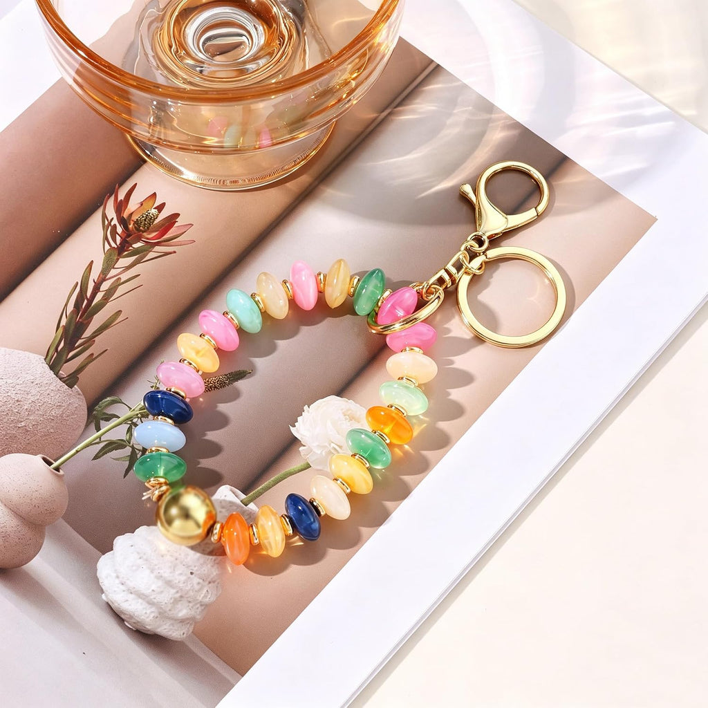 Colorful Trendy Beaded Keychain for Women,Cute Chunky Dopamine Fashion Boho Summer Beach Accessories Gifts