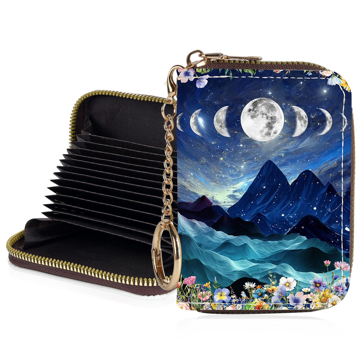 Credit Card Holder for Women,Small Rfid Wallet with Keychain Zipper,Cute PU Leather Card Case Wallet，Accordion Credit Card Wallets Gift,Cat Struck by Lightning