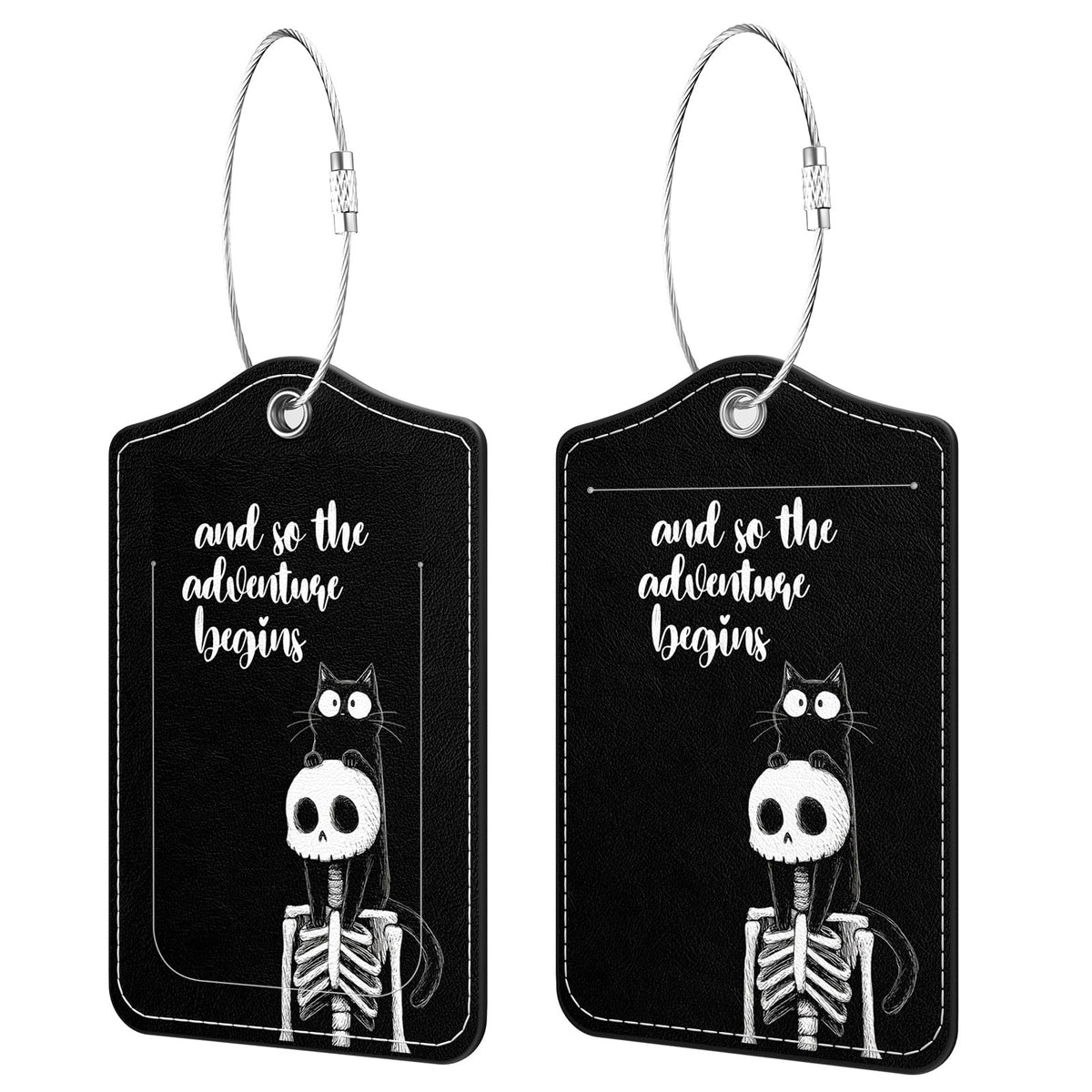 2 Pack PU Leather Luggage Tags for Suitcases, Black Gold Marble
