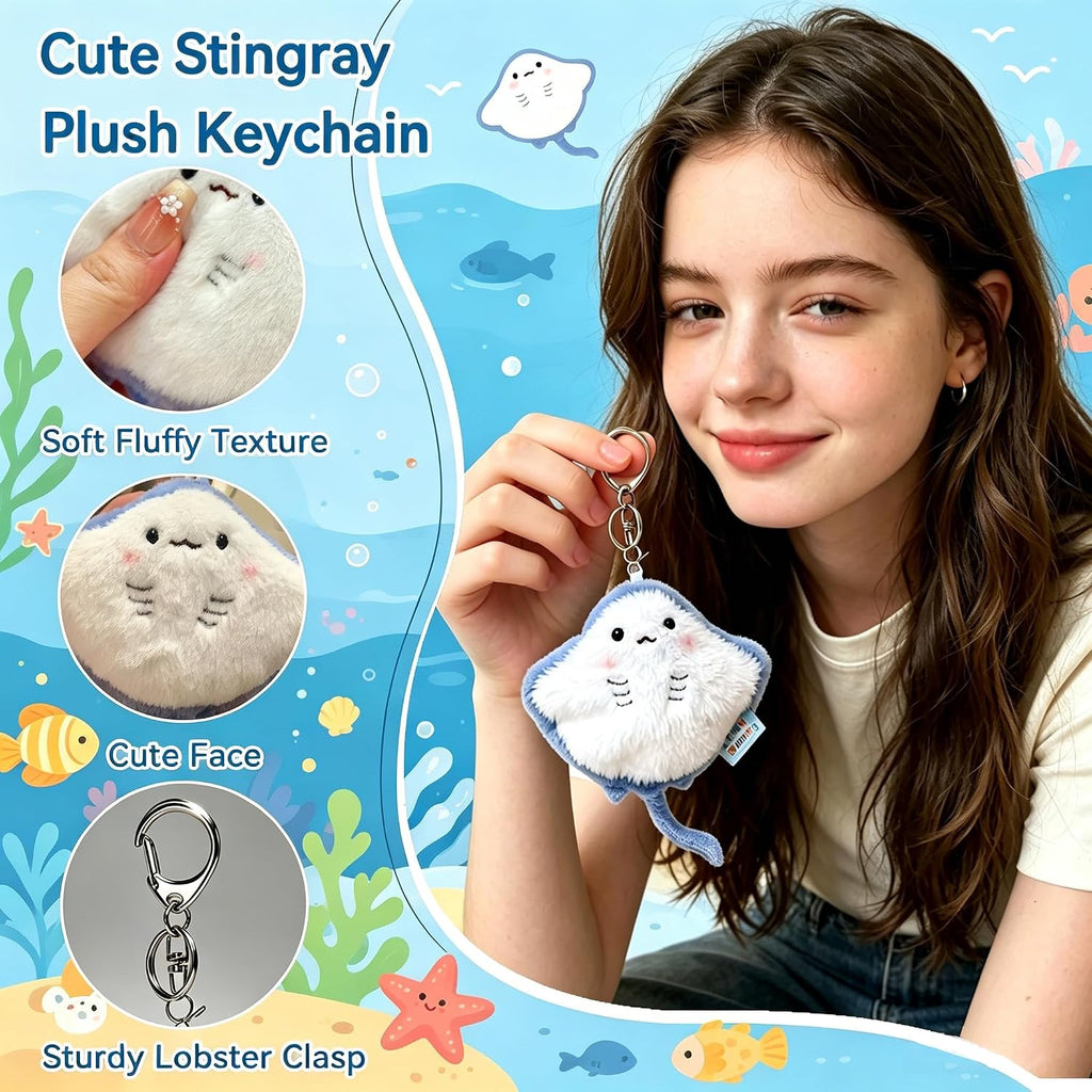 Cute Ocean Animal Plush Keychain-Stuffed Animal Bag Charm for Backpack Purse,Ocean Themed Gift for Teens Women