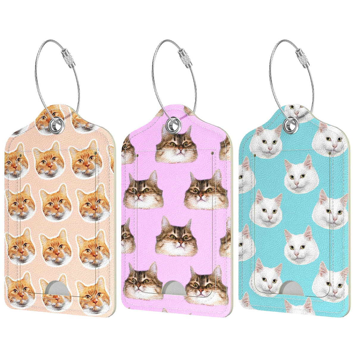 Rimilak 3 Pcs PU Leather Luggage Tags with Privacy Flap, Name ID Label