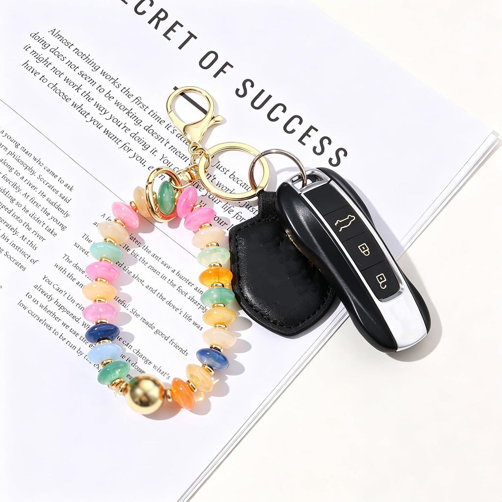 Colorful Trendy Beaded Keychain for Women,Cute Chunky Dopamine Fashion Boho Summer Beach Accessories Gifts