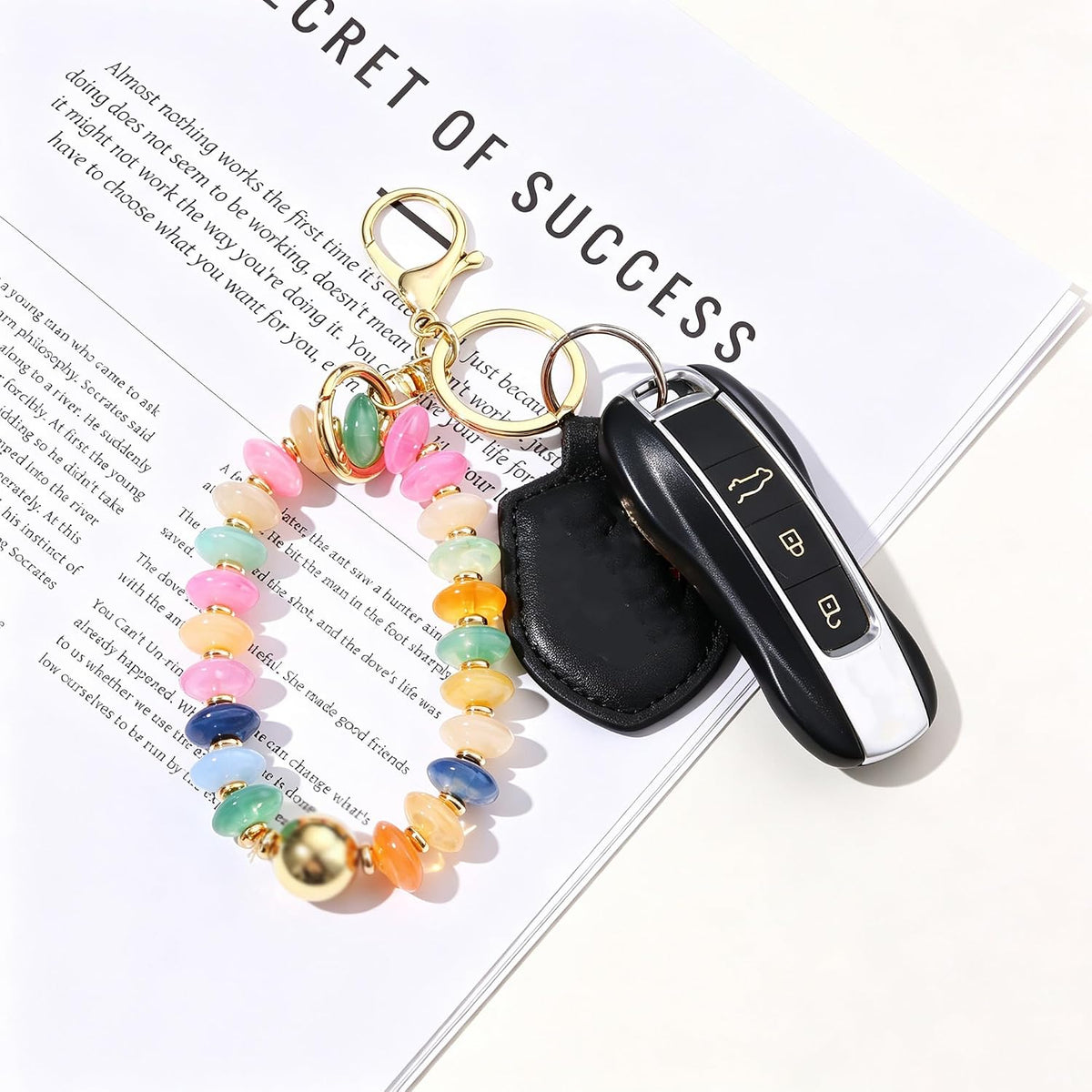Colorful Trendy Beaded Keychain for Women,Cute Chunky Dopamine Fashion Boho Summer Beach Accessories Gifts