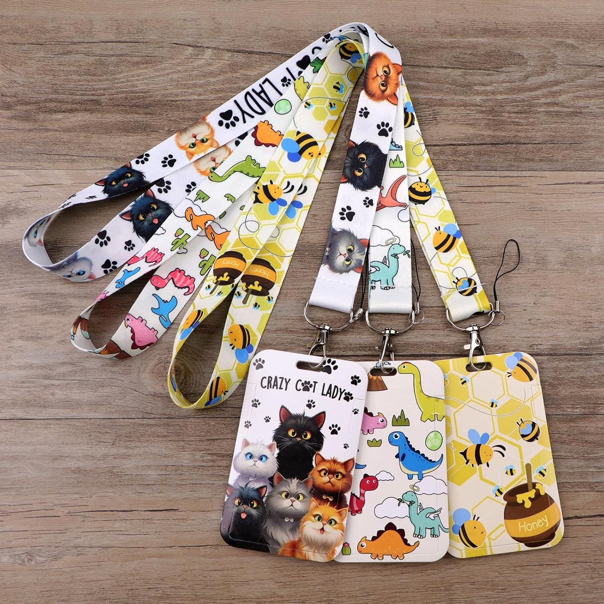 Cartoon Cat Lanyard for Keys for Women Kids with Sliding Style ID Badge Card Holder Keychain Neck Lanyard Clip for School Work Nametag