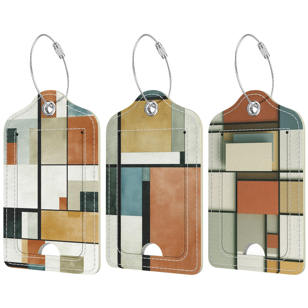 Rimilak 3 Pcs PU Leather Luggage Tags with Privacy Flap, Name ID Label