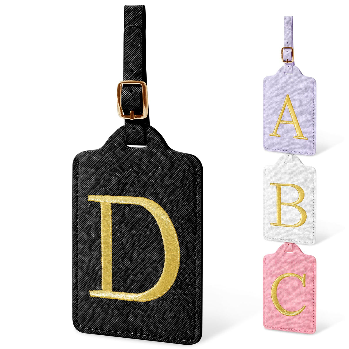 Personalized Initial Luggage Tags for Suitcases, Cute PU Leather Embroidered Letter Travel Luggage Tags, Suitcase Identifier Name Baggage Tag, Bag Tags for Men Women Kids Luggage Handbags(Pink M)