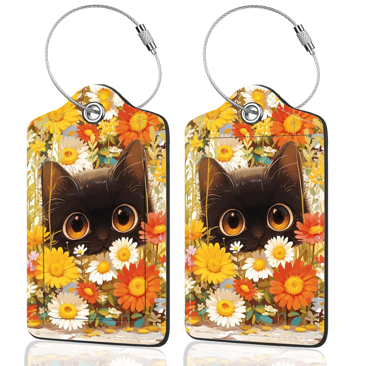 2Pack Luggage Tags for Suitcases, Cute Unique Pu Leather Cruise Luggage Tag with Privacy Cover ID Label Address Card and Metal Ring Suitable for Women Men Kids Travel Bag Inspirational Language