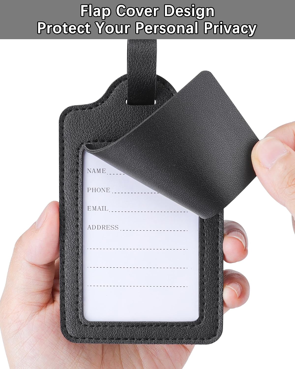 Teskyer Leather Luggage Tags for Suitcases, 2 Pack, Black