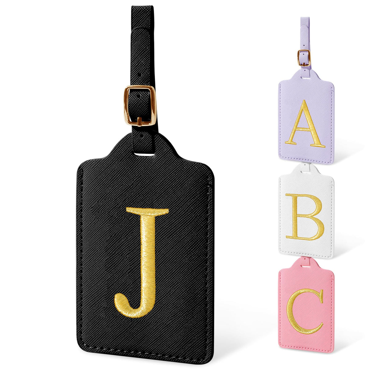 Personalized Initial Luggage Tags for Suitcases, Cute PU Leather Embroidered Letter Travel Luggage Tags, Suitcase Identifier Name Baggage Tag, Bag Tags for Men Women Kids Luggage Handbags(Pink M)
