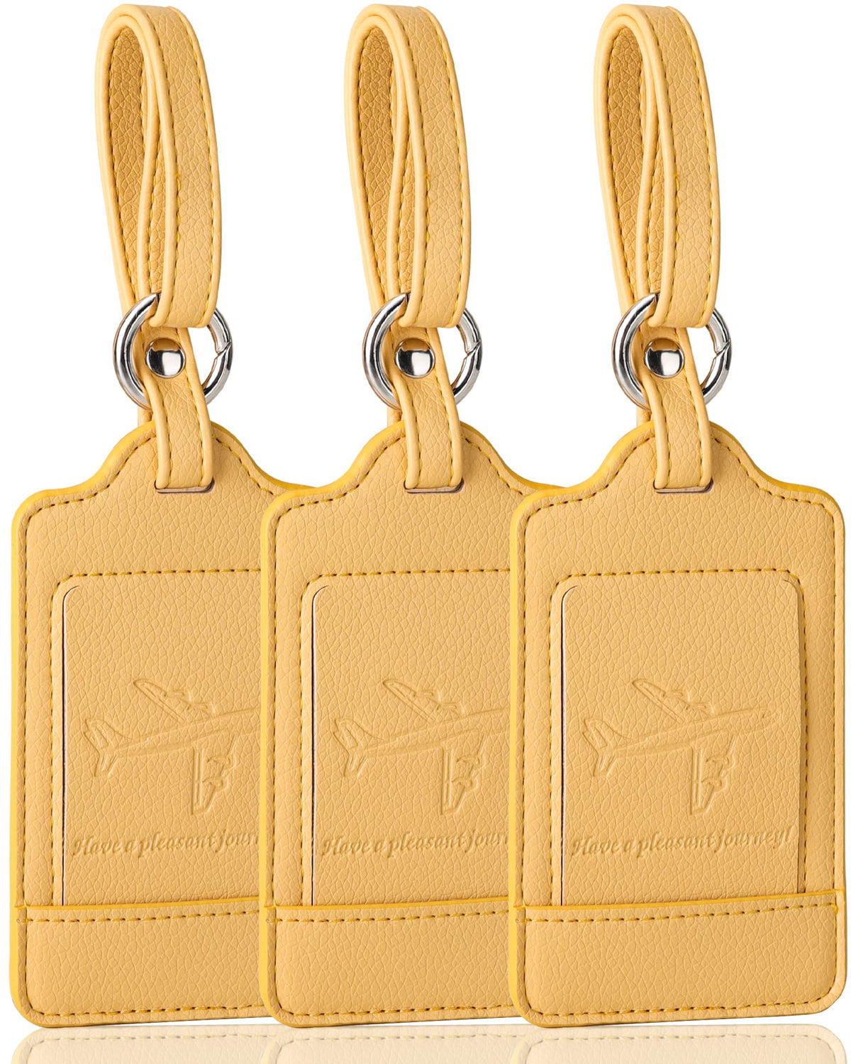 Teskyer Leather Luggage Tags for Suitcases, 3 Pack, Black