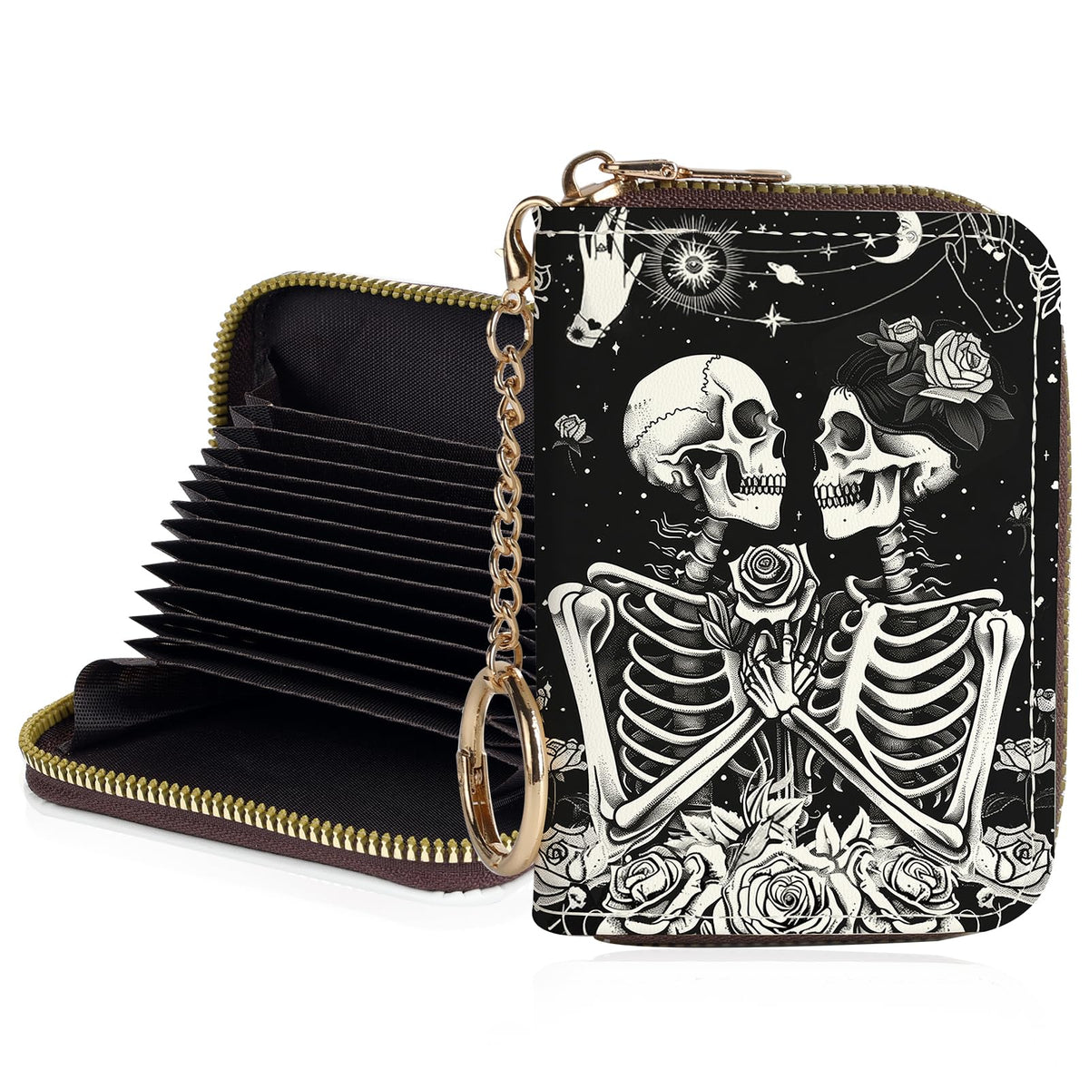 Credit Card Holder for Women,Small Rfid Wallet with Keychain Zipper,Cute PU Leather Card Case Wallet，Accordion Credit Card Wallets Gift,Cat Struck by Lightning
