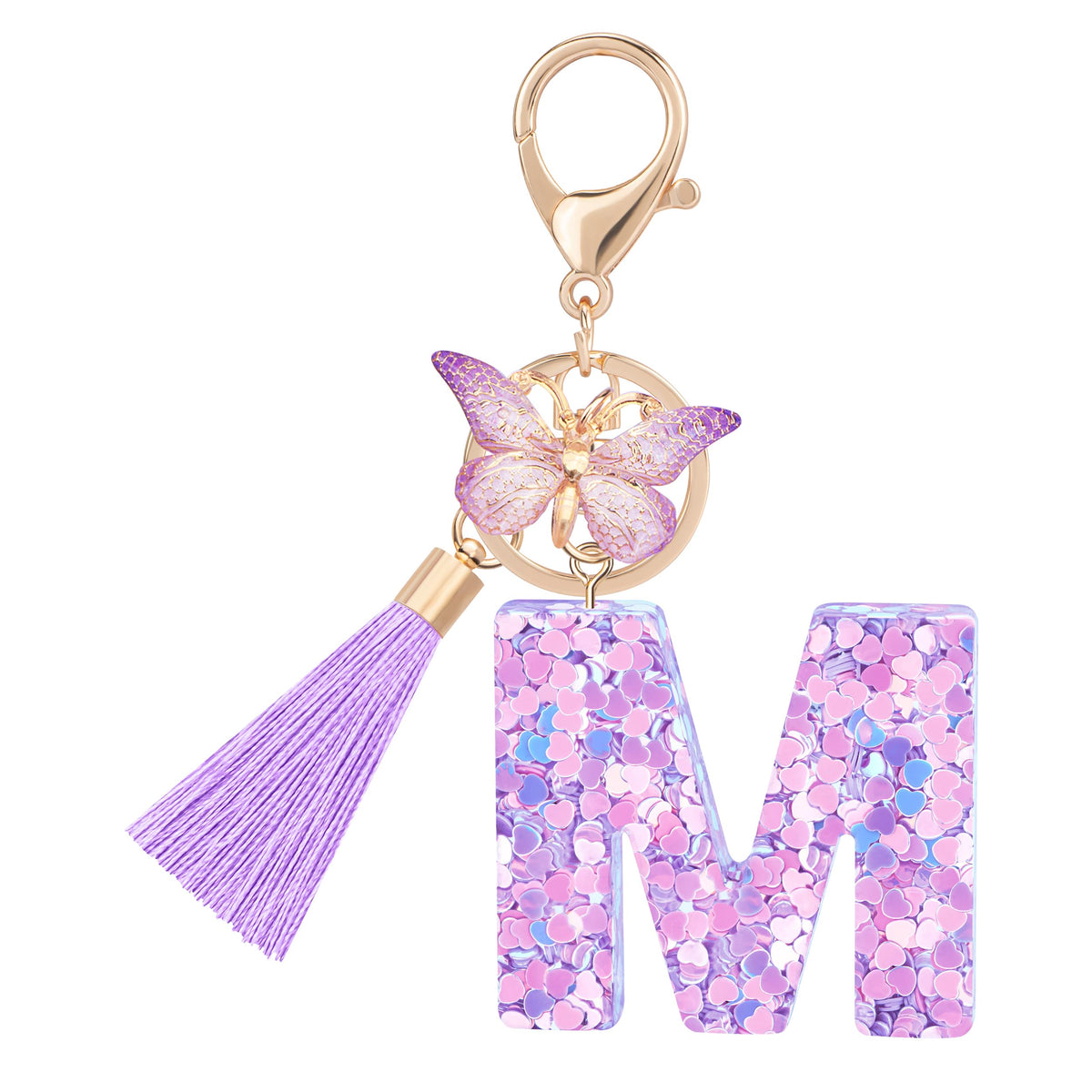 Initial letter Keychains for Women Girls Tassel Butterfly Cute Keychain for Wallet Backpack charm