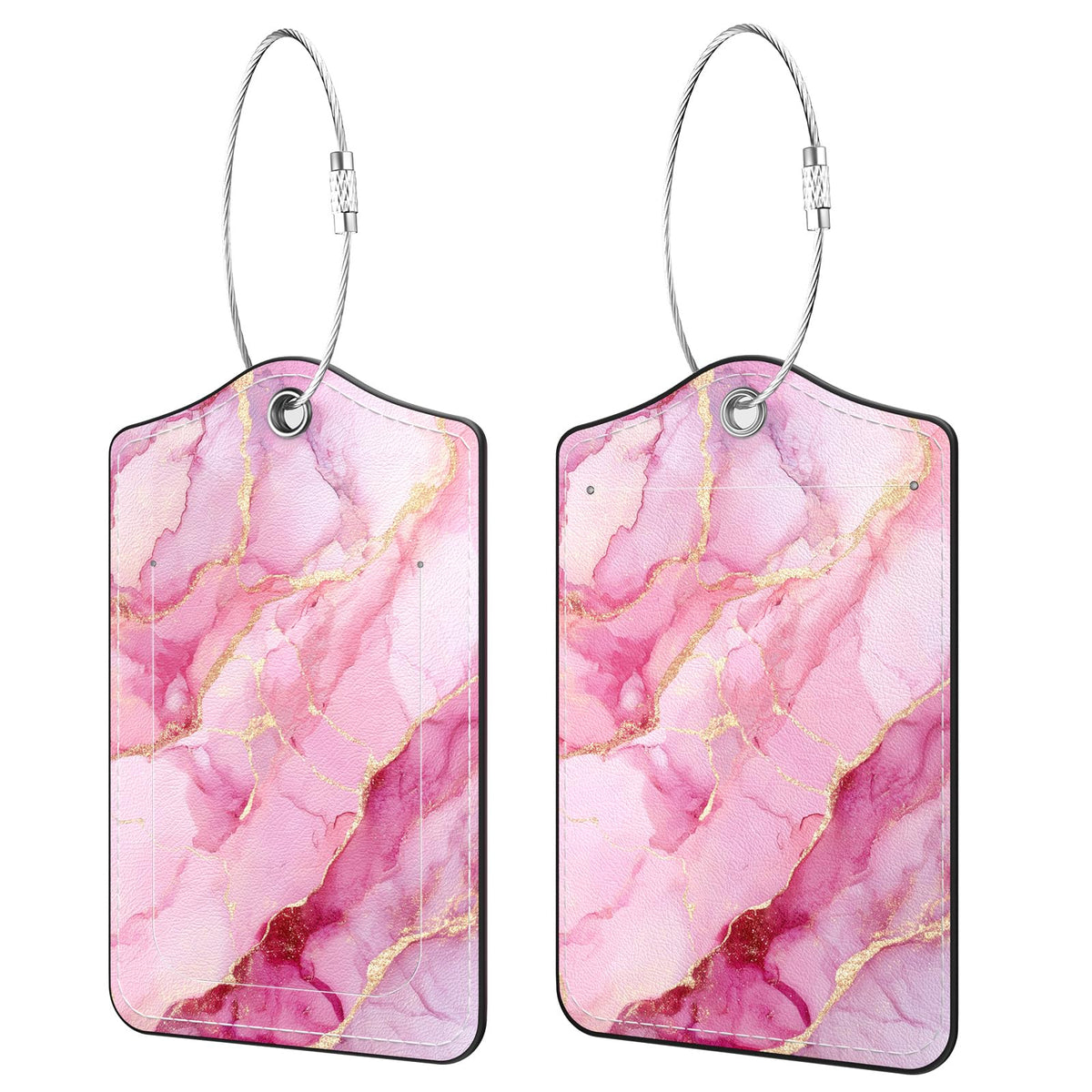 2 Pack PU Leather Luggage Tags for Suitcases, Black Gold Marble