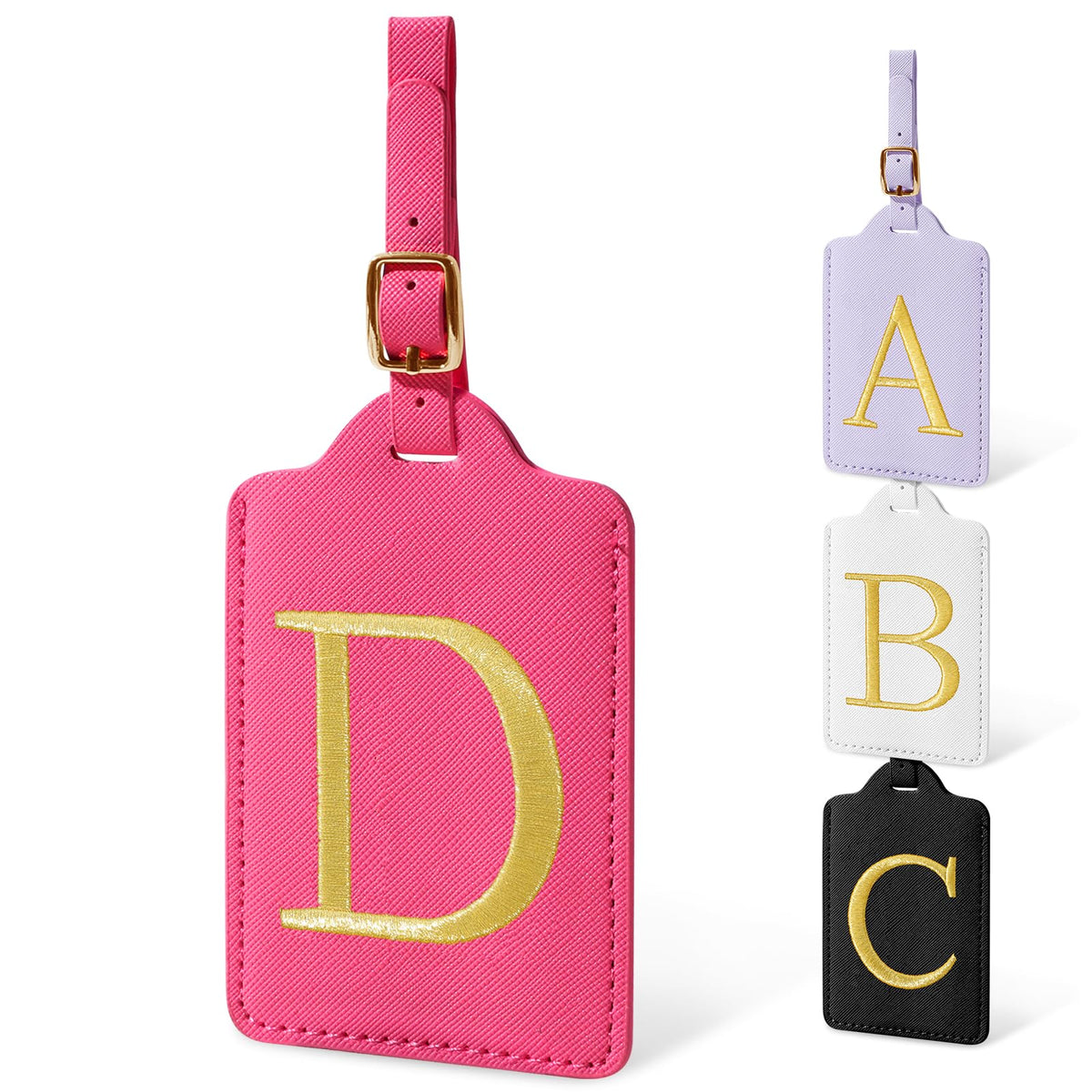 Personalized Initial Luggage Tags for Suitcases, Cute PU Leather Embroidered Letter Travel Luggage Tags, Suitcase Identifier Name Baggage Tag, Bag Tags for Men Women Kids Luggage Handbags(Pink M)