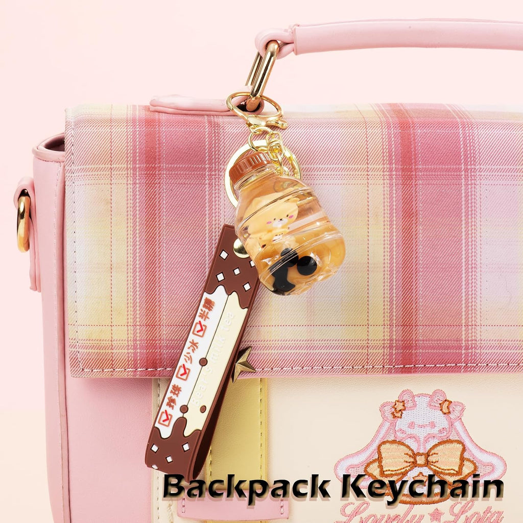 YOU WIZV Kawaii Bear Boba Keychain - Cute Liquid Water Charm for Backpacks, Adorable Gift for Women Boy Girls