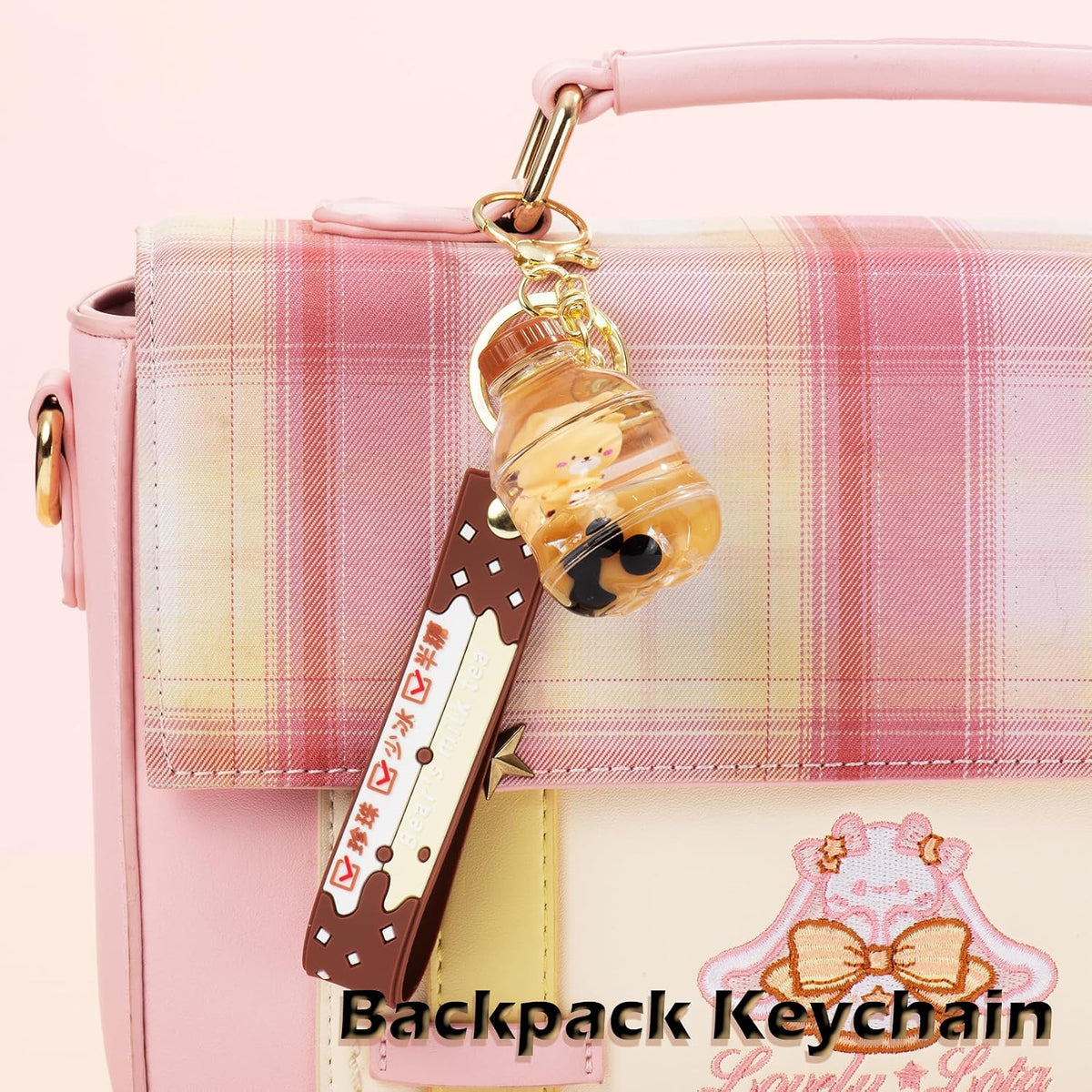 YOU WIZV Kawaii Bear Boba Keychain - Cute Liquid Water Charm for Backpacks, Adorable Gift for Women Boy Girls