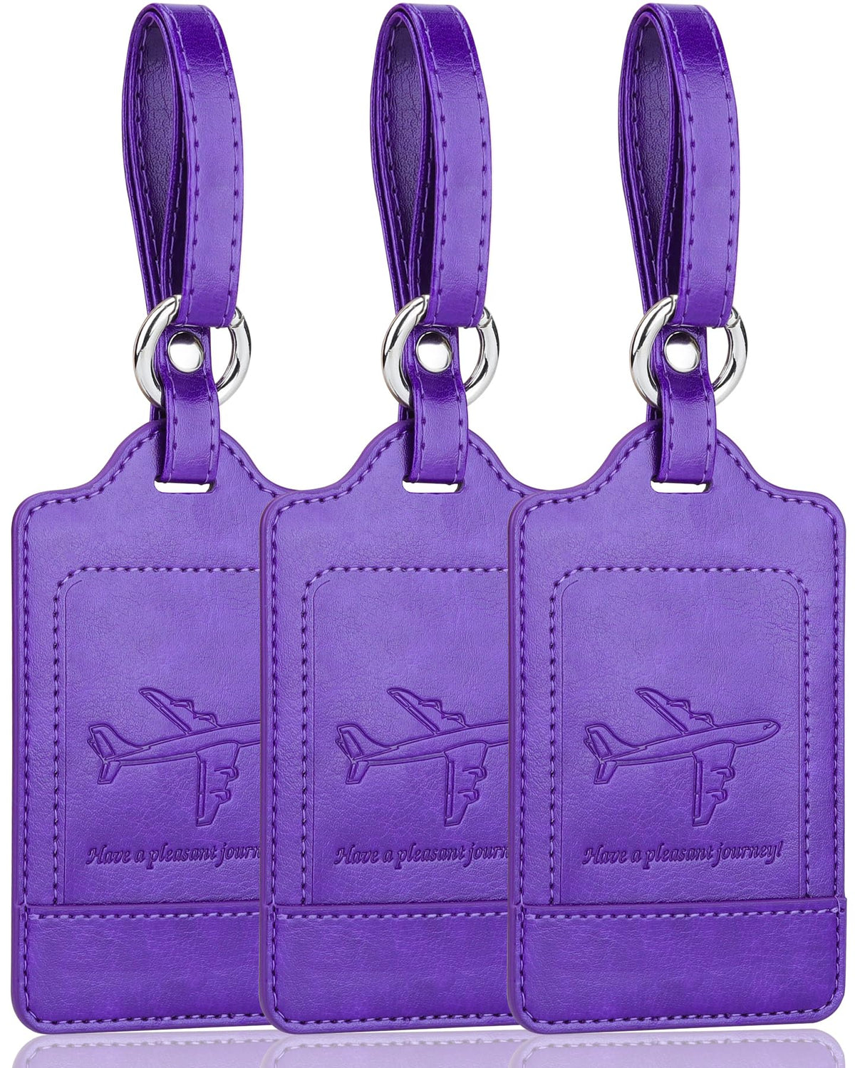 Teskyer Leather Luggage Tags for Suitcases, 3 Pack, Black