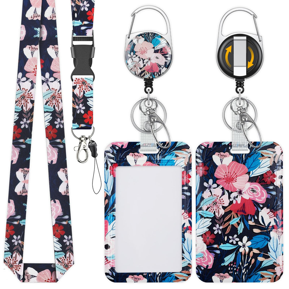 Uniclife Fashionable Sliding Badge Holder Exploding Fluff Cat Plastic Card Holder with Retractable Badge Reel Carabiner & Detachable Lanyard Vertical Card Protector for Office Worker Teacher Student