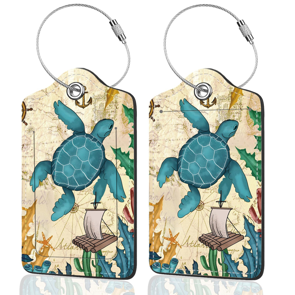 2Pack Luggage Tags for Suitcases, Cute Unique Pu Leather Cruise Luggage Tag with Privacy Cover ID Label Address Card and Metal Ring Suitable for Women Men Kids Travel Bag Linear Flower