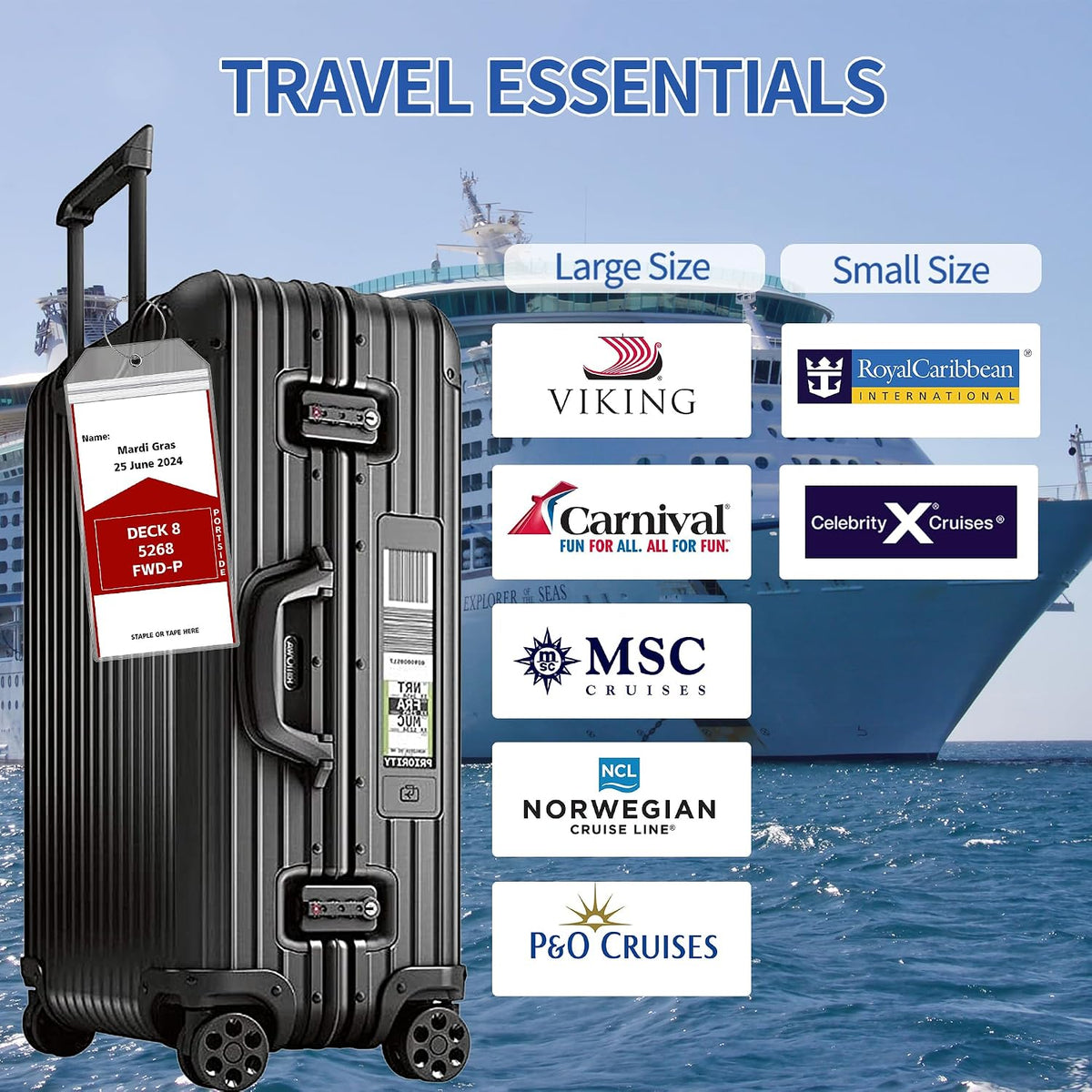 6 Pack Luggage Tags Travel Essentials & Cruise Essentials 2026-2027 for Carnival, NCL, Princess, Costa, MSC Cruise Ships by SEAVILIA