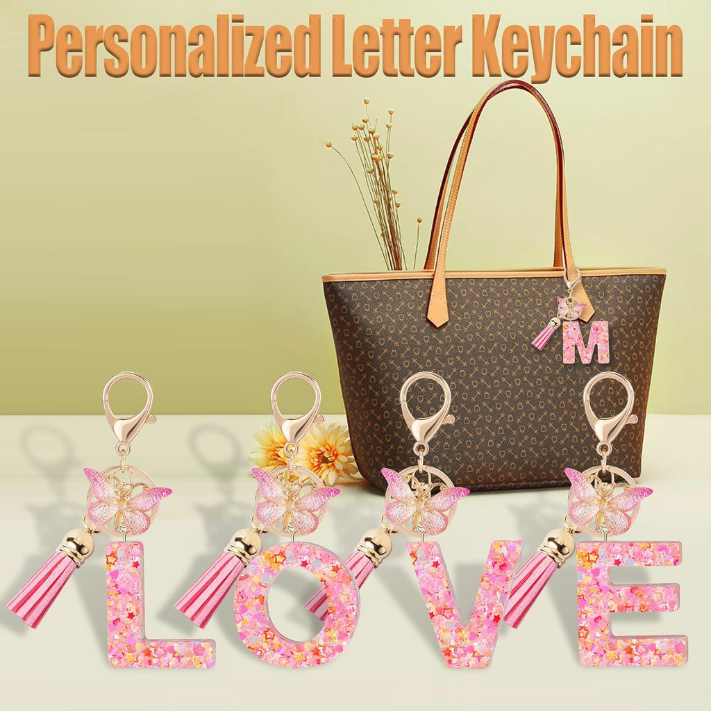 Initial letter Keychains for Women Girls Tassel Butterfly Cute Keychain for Wallet Backpack charm