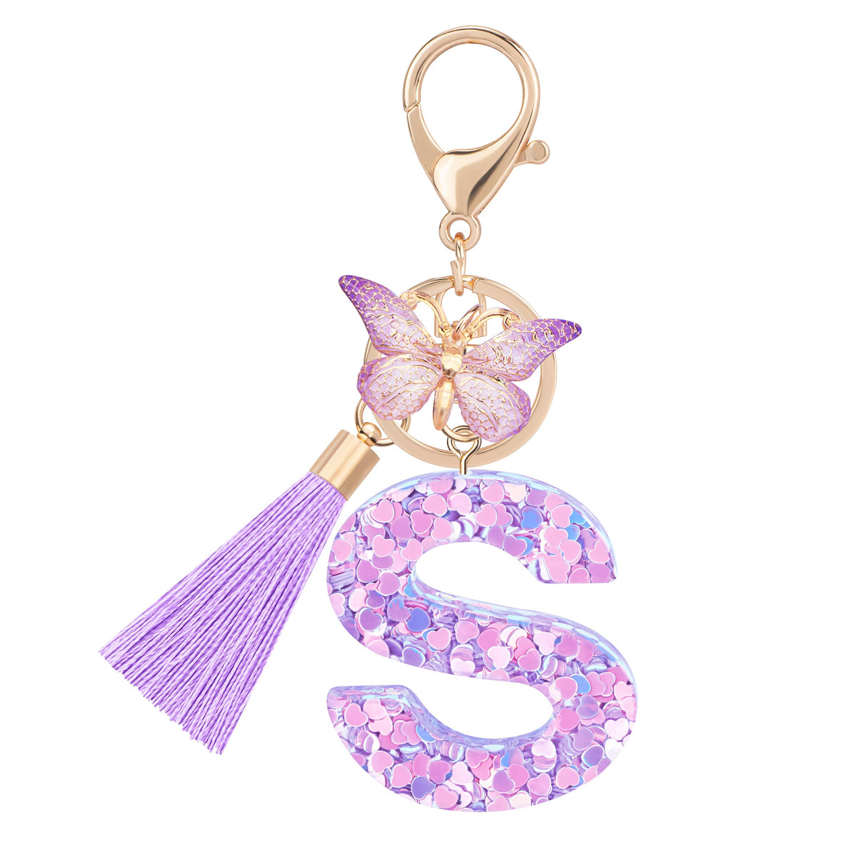 Initial letter Keychains for Women Girls Tassel Butterfly Cute Keychain for Wallet Backpack charm