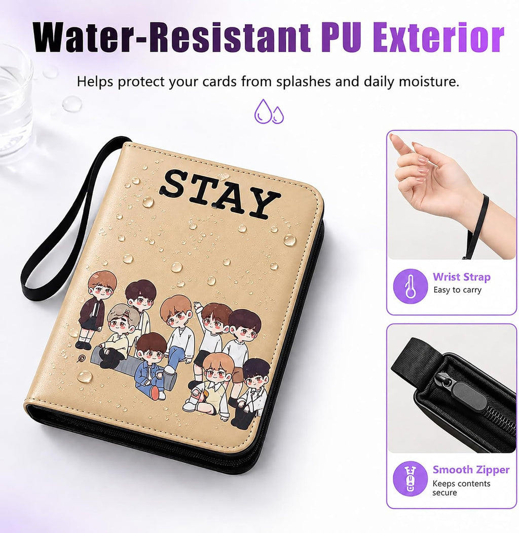 Cute Trading Photocard Binder, STAY Photo Album Cartoon Card Holder Book Storage 900 Cards with Sleeves for Lomo Cards Gift - Boys & Girls, idol Photo Protect (Beige)