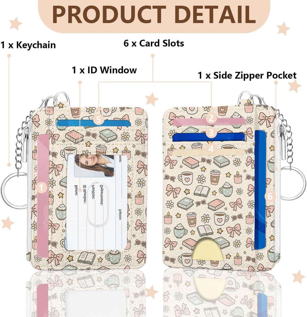 Book Lover Gift for Readers, Cute Reading Theme Card Holder Wallet, Literary Slim Credit Card Case with ID Window, Cartoon RFID Blocking Pocket Wallet Gift for Book Fans with Coin Zipper Keychain