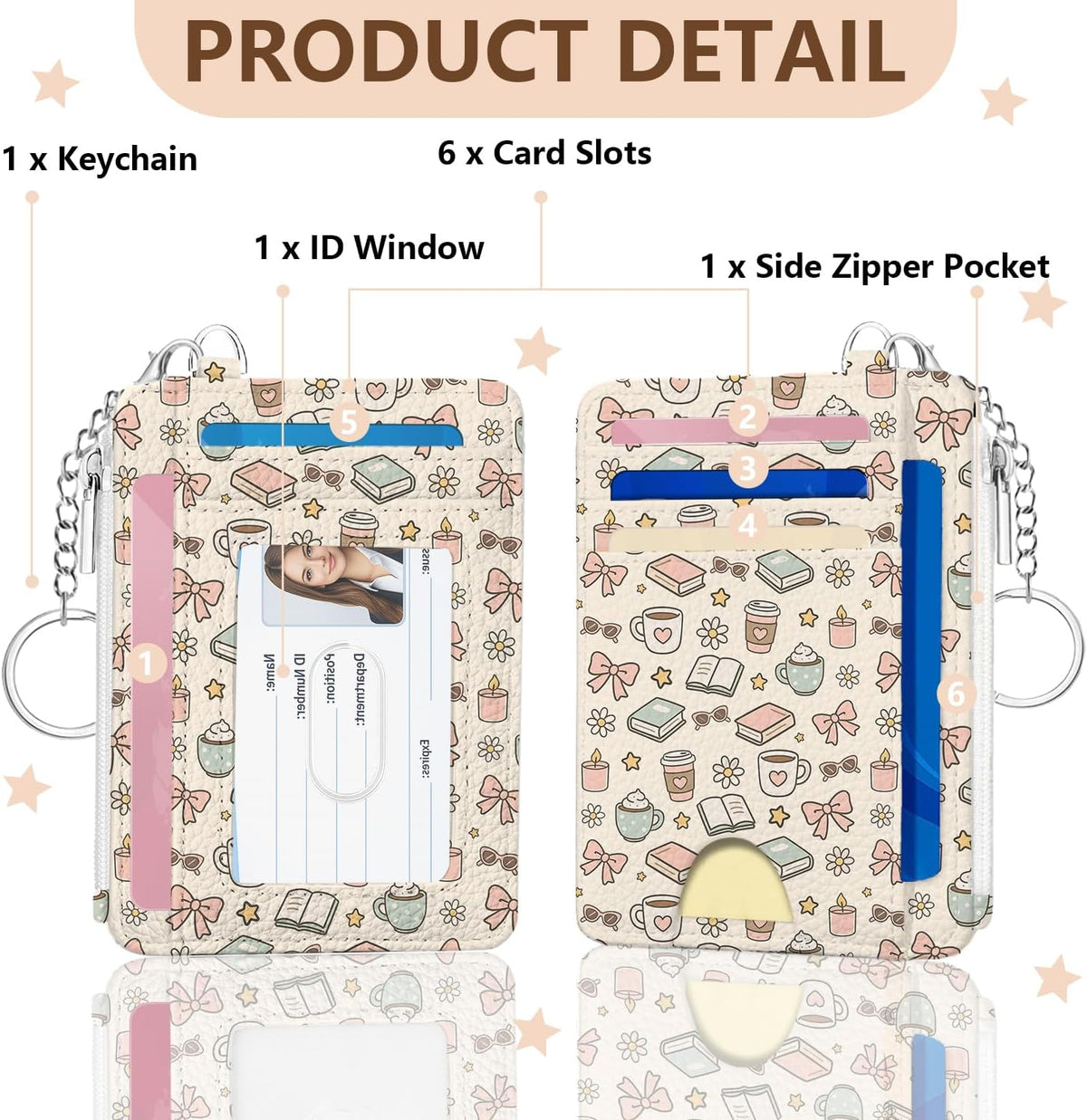 Book Lover Gift for Readers, Cute Reading Theme Card Holder Wallet, Literary Slim Credit Card Case with ID Window, Cartoon RFID Blocking Pocket Wallet Gift for Book Fans with Coin Zipper Keychain