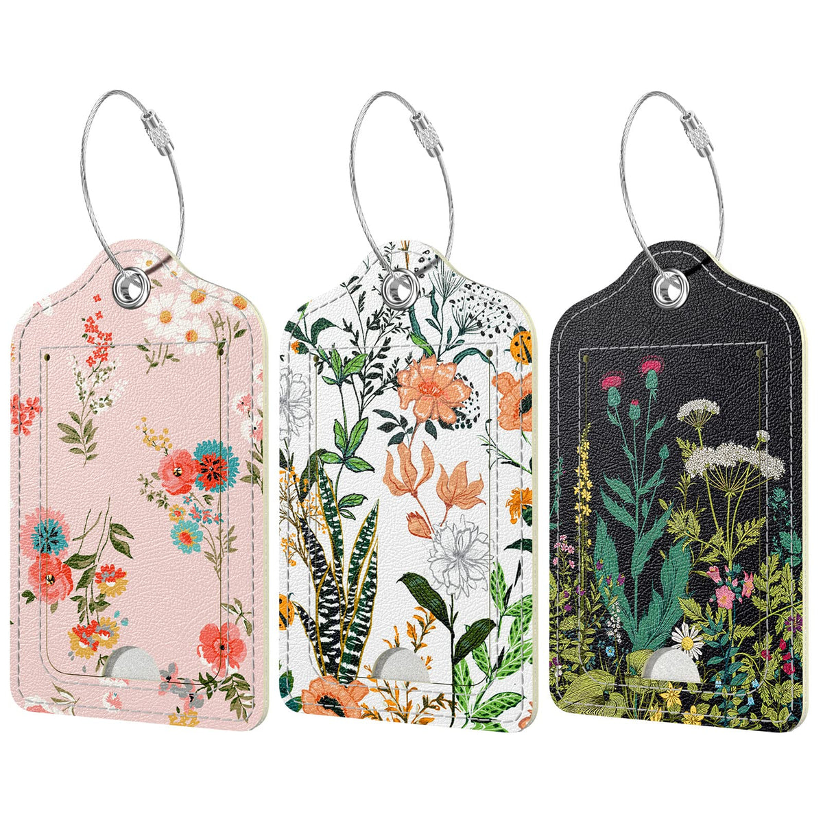 Rimilak 3 Pcs PU Leather Luggage Tags with Privacy Flap, Name ID Label