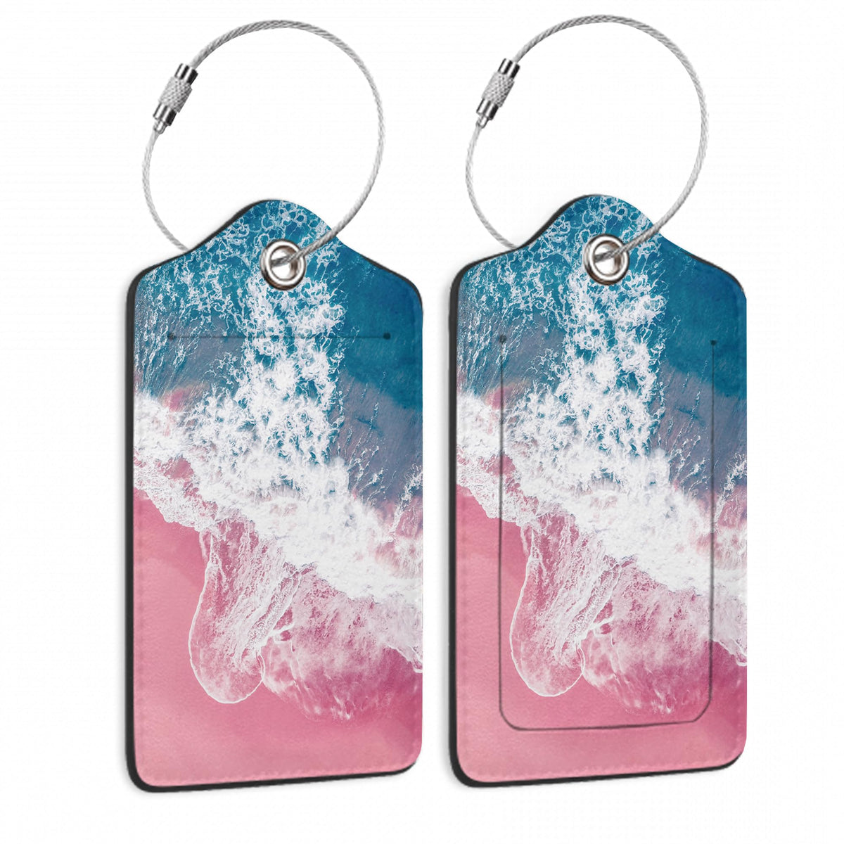 Travel Stamp Luggage Tags for Suitcase,2 Pack Retro Passport Carte Postale Luggage Tag Leather Privacy Cover ID Label with Stainless Steel Loop for Women Men Kids Girls