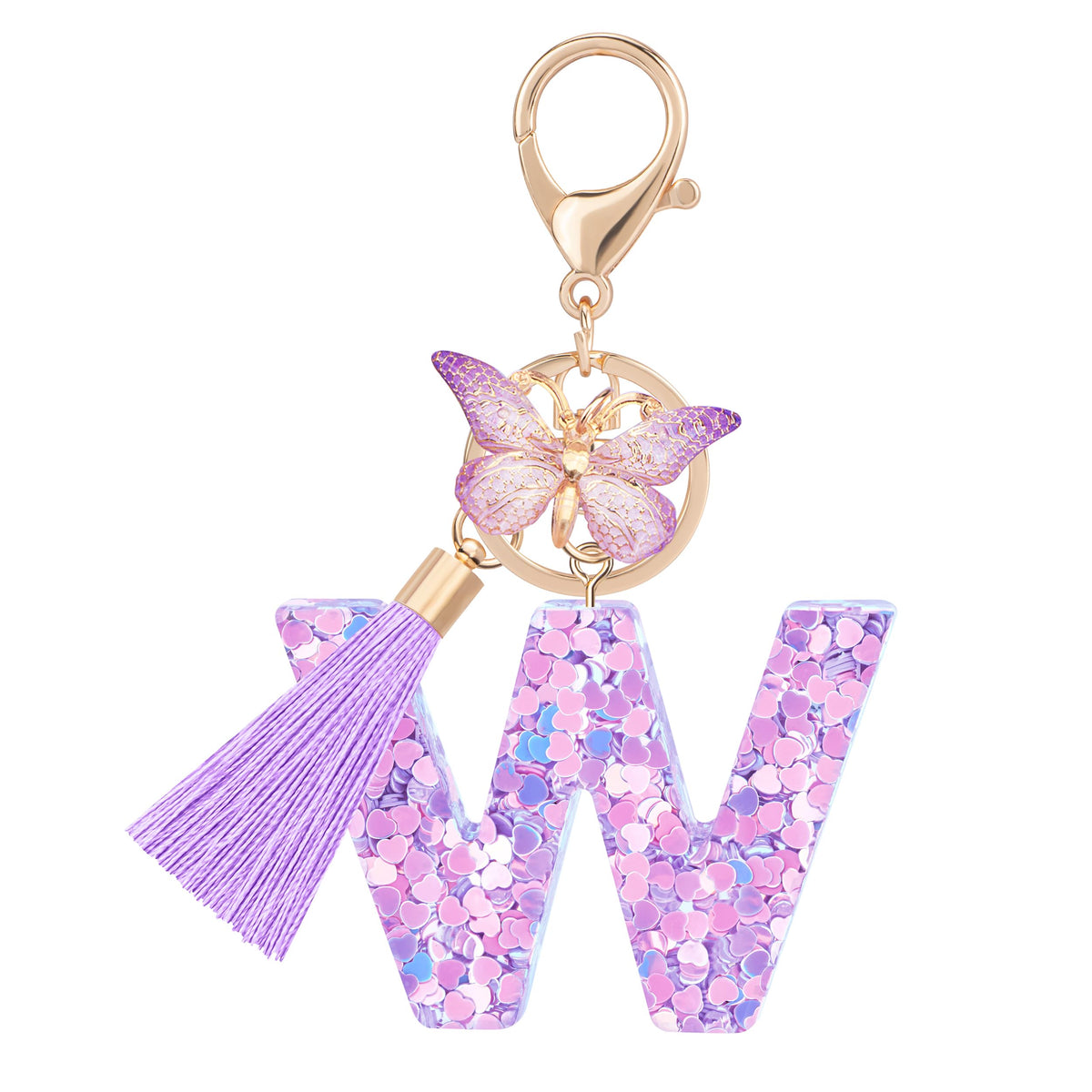 Initial letter Keychains for Women Girls Tassel Butterfly Cute Keychain for Wallet Backpack charm