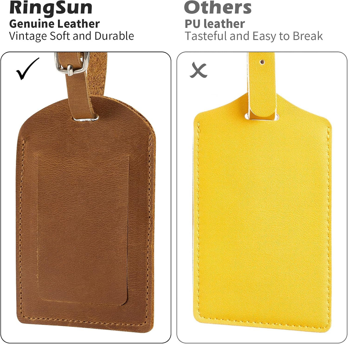 Ringsun Genuine Leather Luggage Tag for Suitcases ID Tags Bag Tags for Luggage (6 Pack)